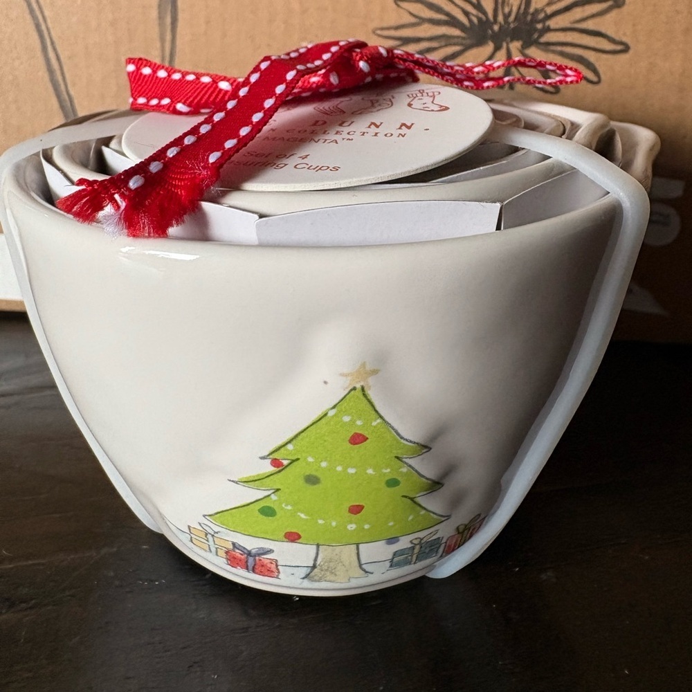 Rae Dunn Christmas Tree Measuring Cups with Red Ribbon
